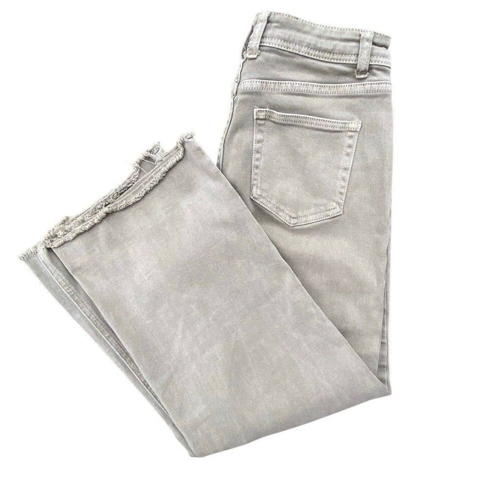 Tea N Rose Crop Straight Jeans Womens Small 28x25 Raw Hem Natural Sage Green